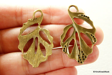 Antique Bronze Hollow Leaf Charm Pendant